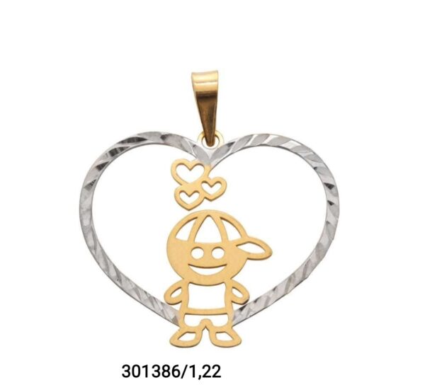 Pingente coração com menino em ouro 18k - 301386/122