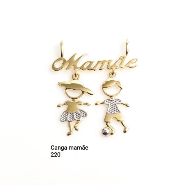 Pingente canga mamãe menino, menina em ouro 18k - CGM/220